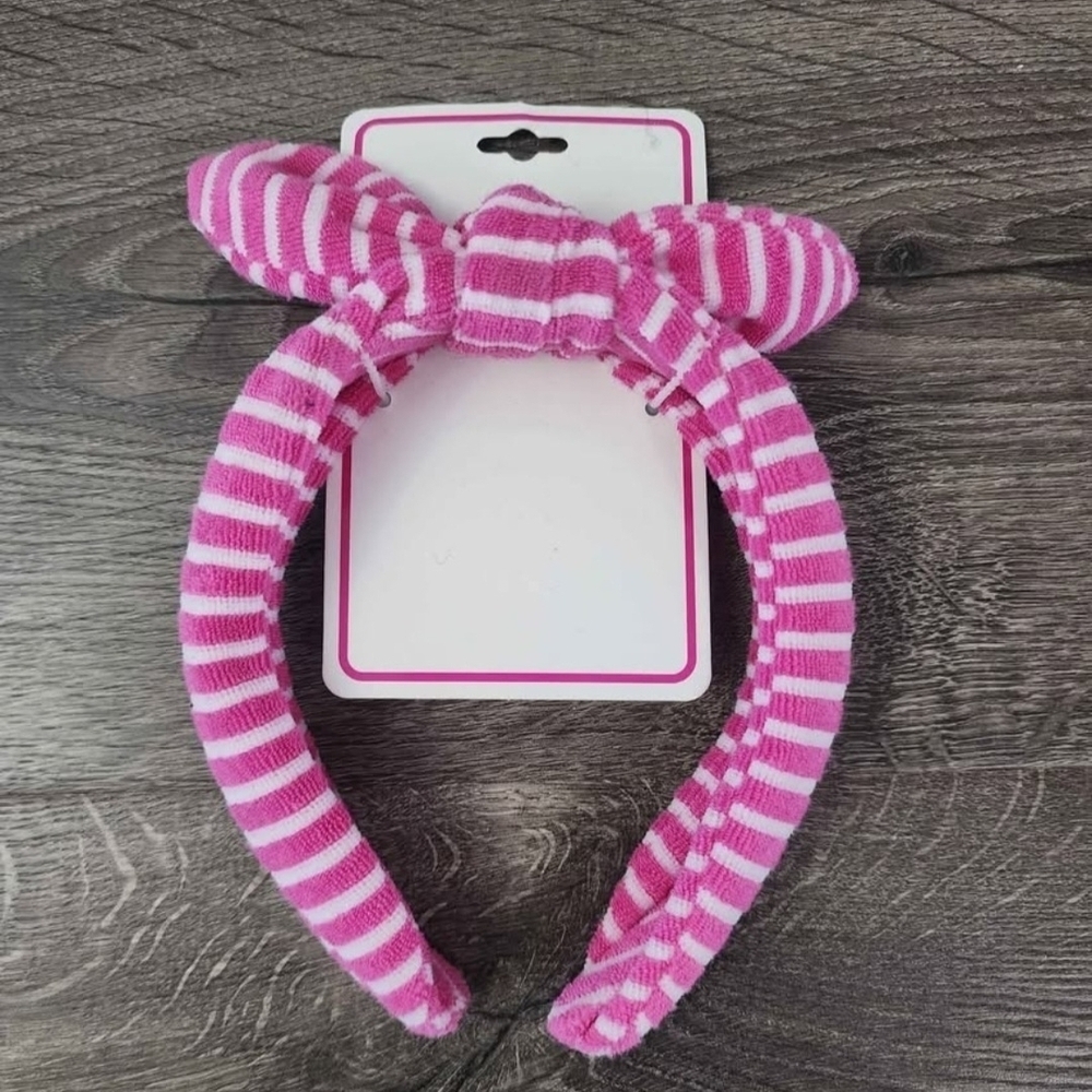 Girls Pink Striped Bow Headband NWT